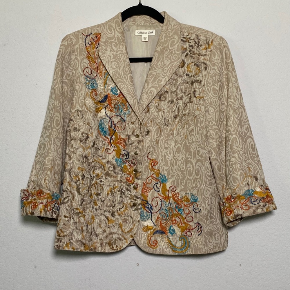 Coldwater Creek Beige Embroidered Floral Blazer Jacket Women's Size 12 Capsule